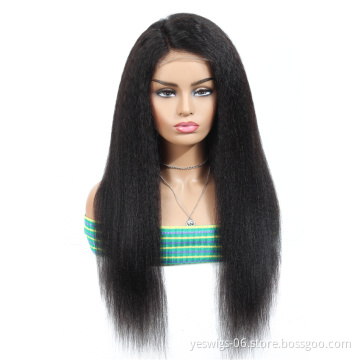 Cheap Pre Plucked Kinky Straight Brazilian Human Hair 13*6 HD Swiss Lace Front Wigs With Baby Hair Yaki Transparent HD Lace Wig